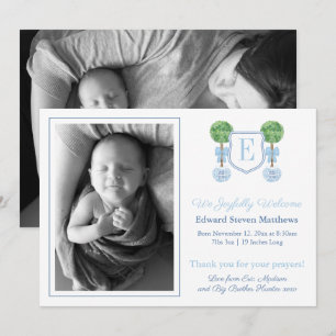 Classic Monogram Light Blue Baby Boy Picture Birth Announcement