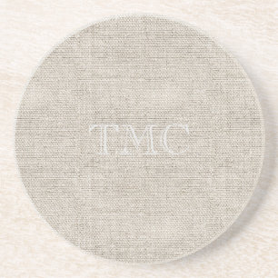 Classic Monogram light grey Initials Neutral Linen Coaster