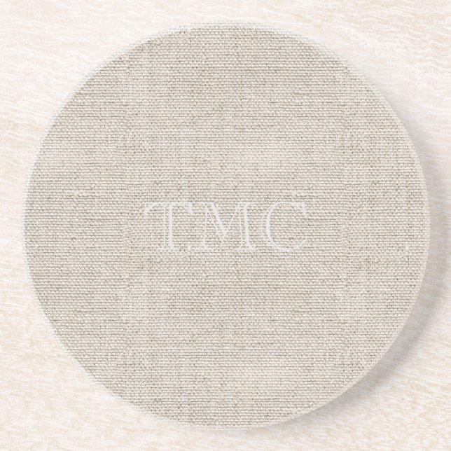 Classic Monogram light grey Initials Neutral Linen Coaster (Front)