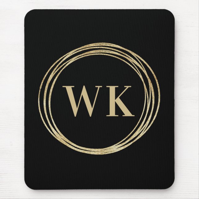 Classic Monogram Logo Black Gold Business Mouse Mat (Front)