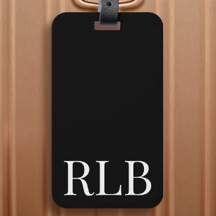 Classic Monogram Minimal Simple Typography Black Luggage Tag