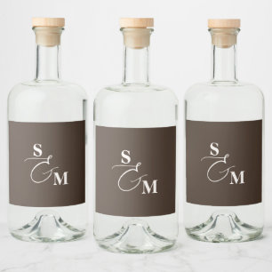 Classic Monogram Modern Ampersand Wedding Liquor Bottle Label