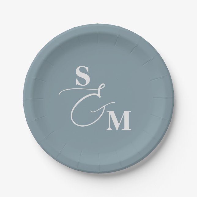 Classic Monogram Modern Ampersand Wedding Paper Plate (Front)
