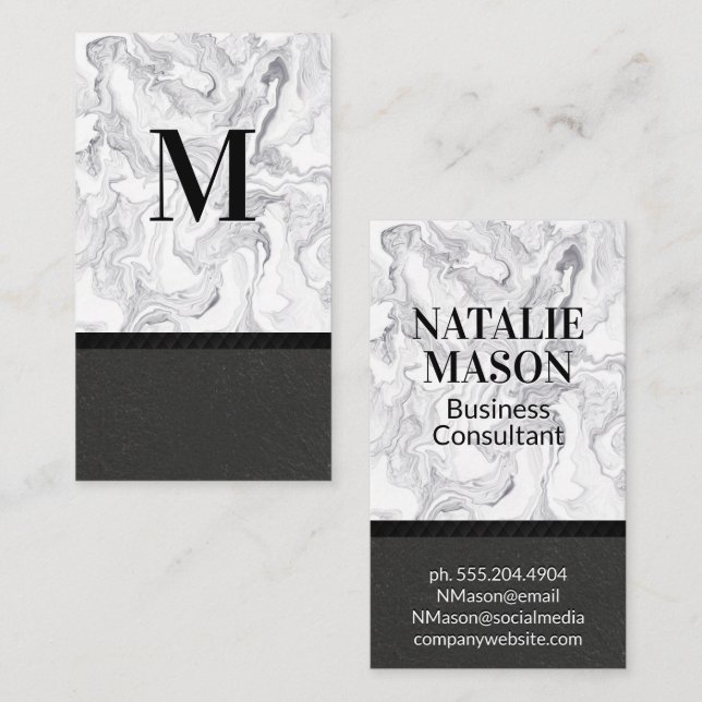 Classic Monogram | Modern Marble | Black Texture Business Card (Front/Back)