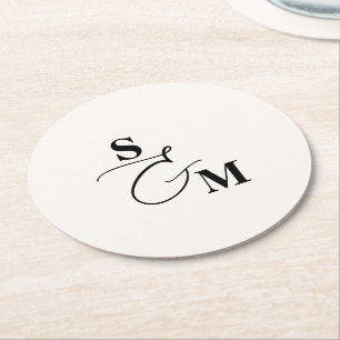 Classic Monogram Modern Script Wedding Round Paper Coaster