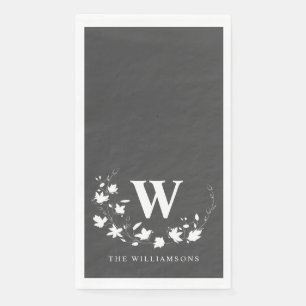Classic Monogram Name Black White Floral Wreath Napkin