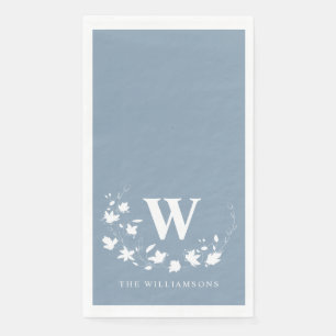 Classic Monogram Name Floral Wreath in Dusty Blue  Napkin