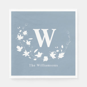 Classic Monogram Name Floral Wreath in Dusty Blue Napkin