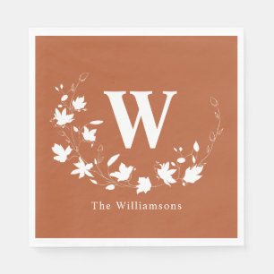 Classic Monogram Name Floral Wreath in Rust Napkin
