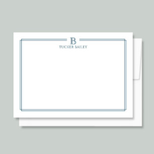 Classic Monogram Navy Blue Border Stationery Card