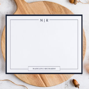 Classic Monogram Navy Blue Border Stationery Card