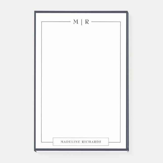 Classic Monogram Navy Blue Border Stationery Post-it Notes (Front)