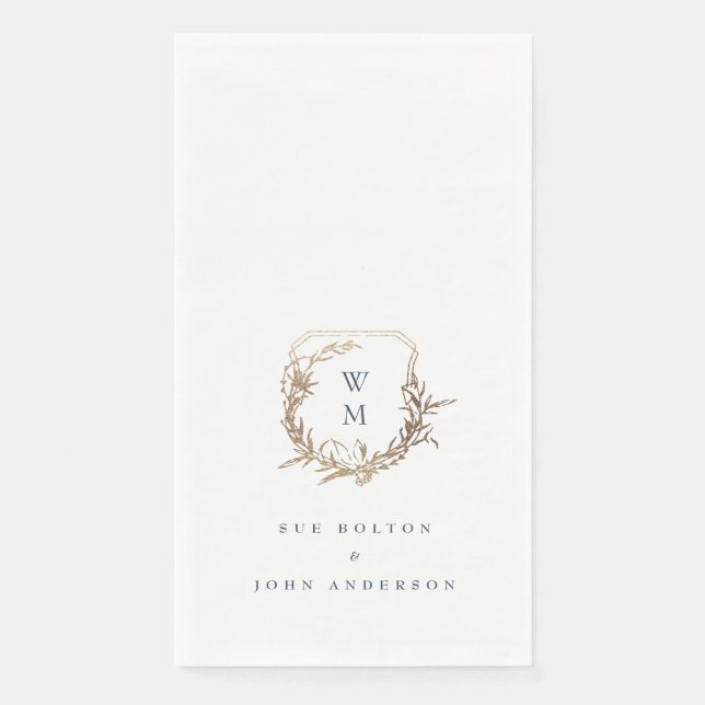 classic monogram navy blue gold motif crest napkin (Front)