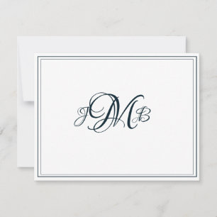 Classic Monogram Navy & White Flourish Script Thank You Card
