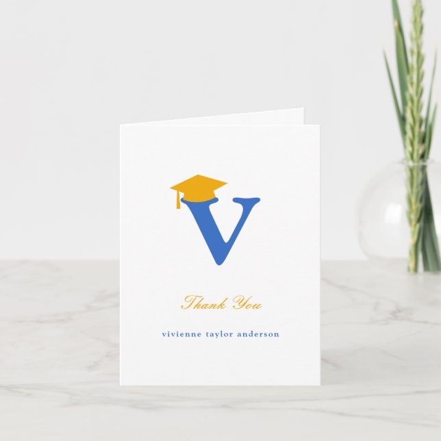 Classic Monogram O Graduation Cap Photo Modern Thank You Card (Front)