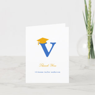 Classic Monogram O Graduation Cap Photo Modern Thank You Card