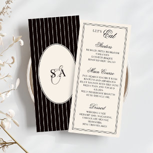 Classic Monogram Old Money Black & Ivory Wedding Menu