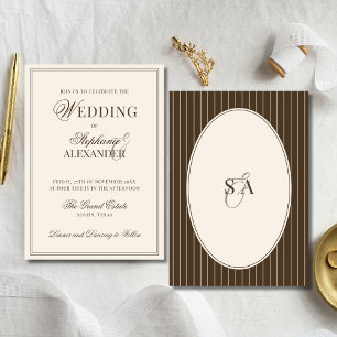 Classic Monogram Old Money Brown & Ivory Wedding Invitation