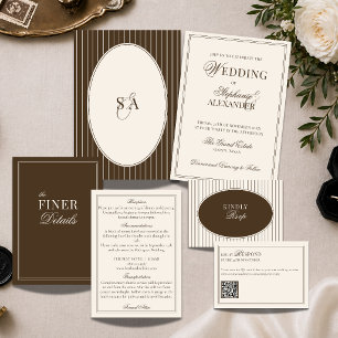 Classic Monogram Old Money Brown & Ivory Wedding Invitation