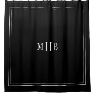 Classic Monogram on Black and White Custom Colour Shower Curtain
