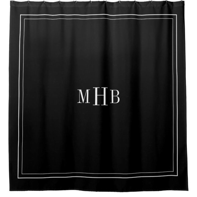Classic Monogram on Black and White Custom Colour Shower Curtain (Front)