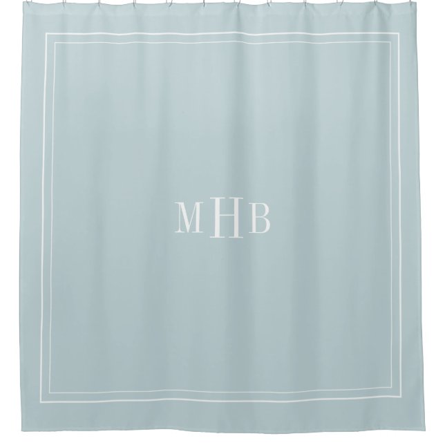 Classic Monogram on Light Grey Blue Custom Colour Shower Curtain (Front)