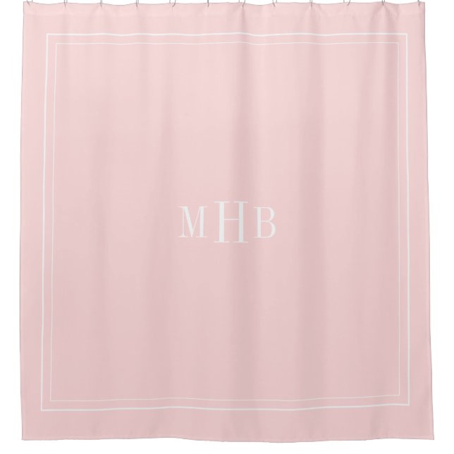 Classic Monogram on Petal Pink Custom Colour Shower Curtain (Front)