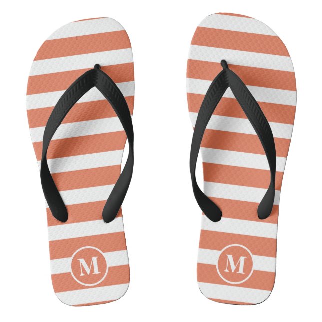 Classic Monogram Orange and White Stripes Flip Flo Flip Flops (Footbed)