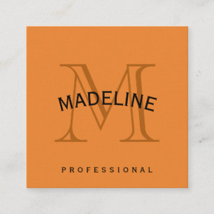 Classic Monogram Orange with Arc Text Square Business Card