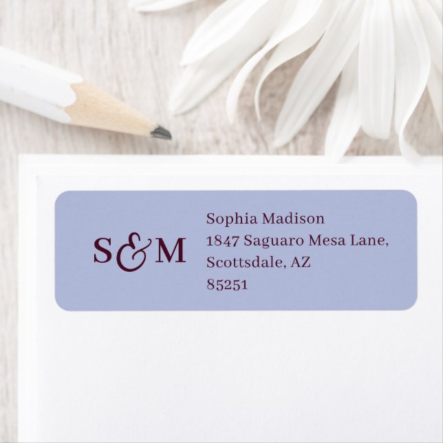 Classic Monogram Periwinkle Wedding Return Address (Insitu)