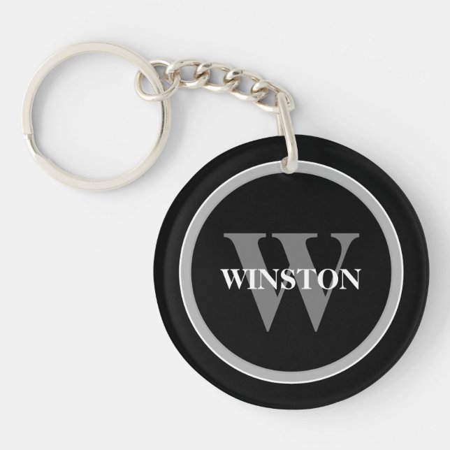 Classic Monogram: Personalised Black, White, and G Key Ring (Front)