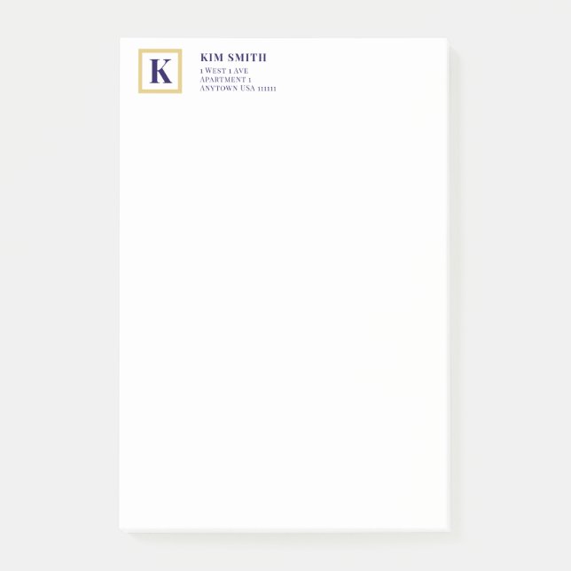 Classic Monogram Personalised Stationery | Gold &  Post-it Notes (Front)