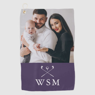 Classic Monogram Photo Purple And White Golf Clubs Golf Towel