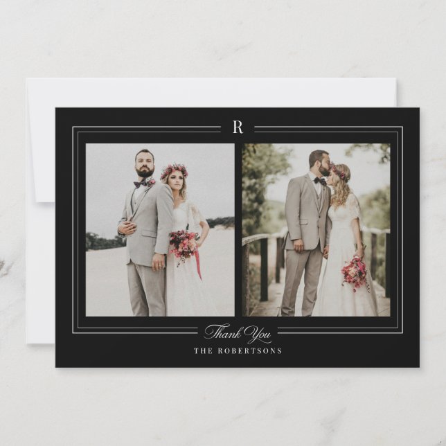 Classic Monogram Photo Wedding Thank You Card (Front)