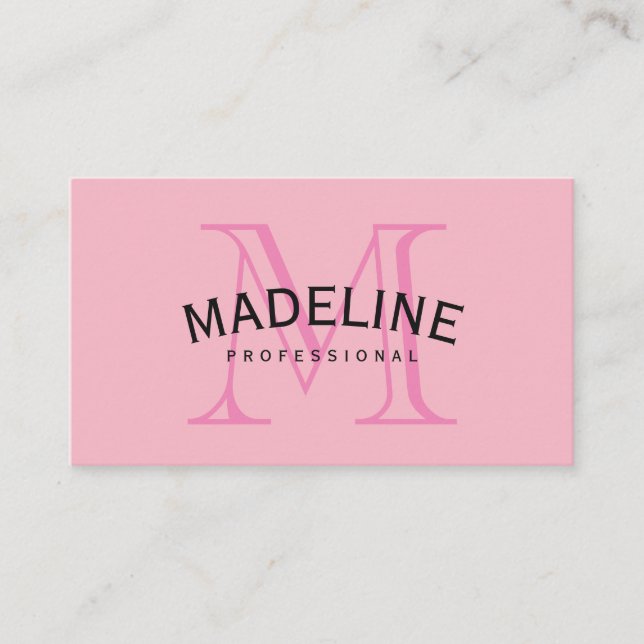 Classic Monogram Pink with Arc Text Business Card (Front)