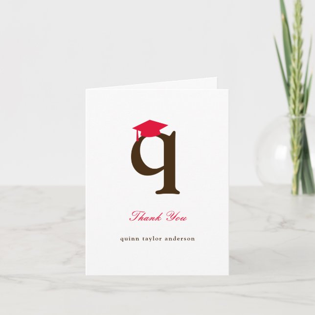 Classic Monogram Q Graduation Cap Photo Modern Thank You Card (Front)