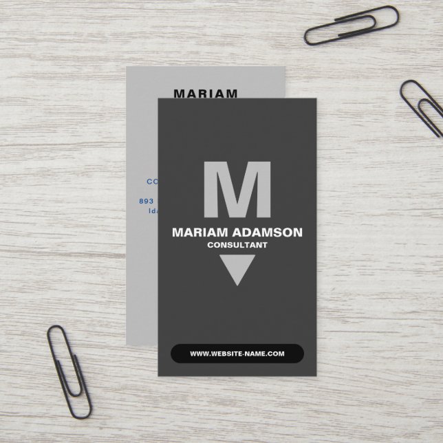 Classic (Monogram QR) Silver & Matte Black Business Card (Front/Back In Situ)