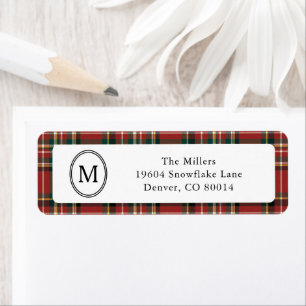 Classic Monogram Red Plaid Christmas Address