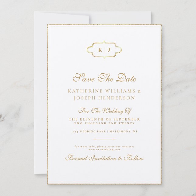 CLASSIC MONOGRAM ROMANTIC CALLIGRAPHY SAVETHE DATE INVITATION (Front)