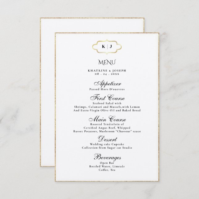 CLASSIC MONOGRAM ROMANTIC CALLIGRAPHY WEDDING MENU (Front/Back)