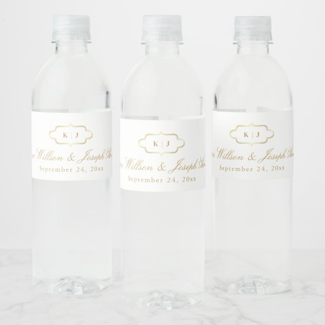 CLASSIC MONOGRAM & ROMANTIC CALLIGRAPHY WEDDING WATER BOTTLE LABEL (Bottles)