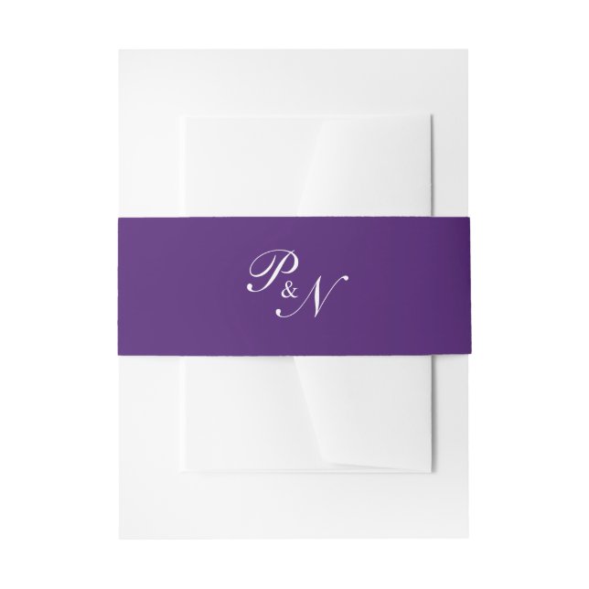 Classic Monogram Royal Purple Elegant Wedding Invitation Belly Band (Front Example)