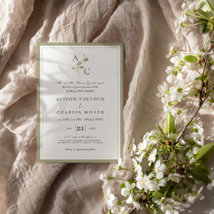 Classic Monogram Sage Green Wedding Invitation
