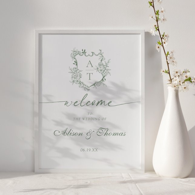 Classic Monogram Sage Green Wedding Welcome Poster (Creator Uploaded)