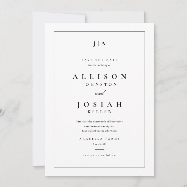 Classic monogram save the date invitation (Front)