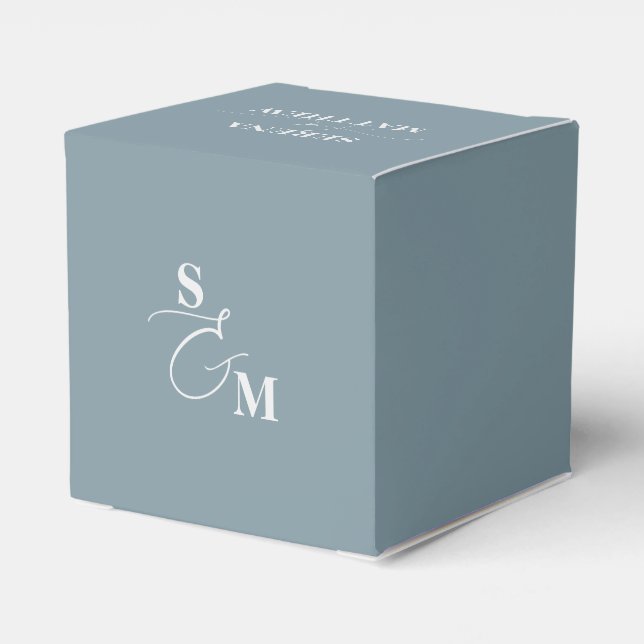 Classic Monogram Script Ampersand Wedding Blue Favour Box (Back Side)