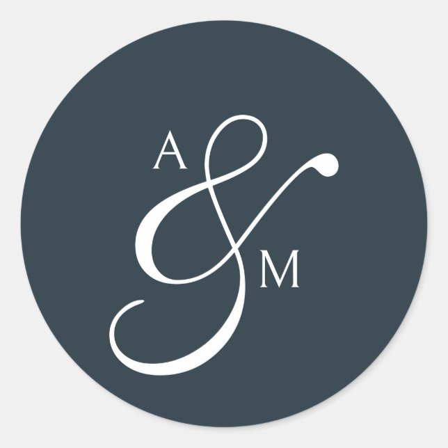 Classic Monogram Script Ampersand Wedding Cl Round Sticker (Front)