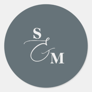Classic Monogram Script Ampersand Wedding Round Sticker