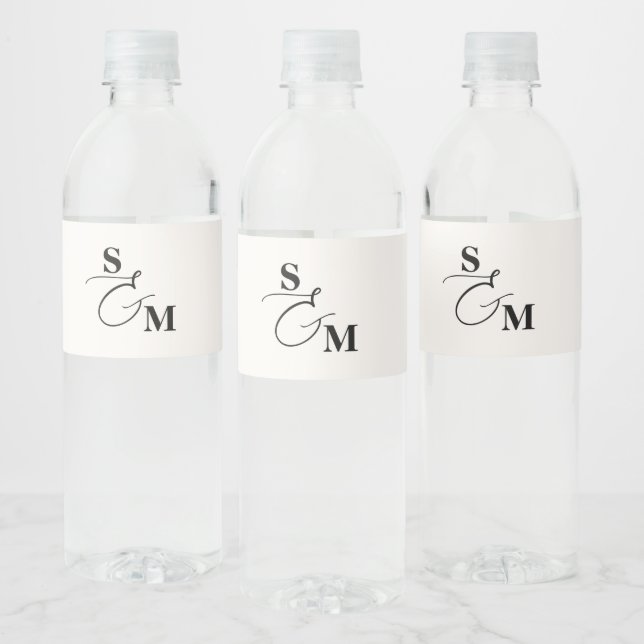 Classic Monogram Script Ampersand Wedding Water Bottle Label (Bottles)