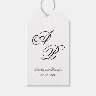 Classic Monogram Script Black and White Wedding Gift Tags